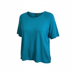 Eileen Fisher Vibrant Blue Short Sleeve oversized Top organic cotton and linen
